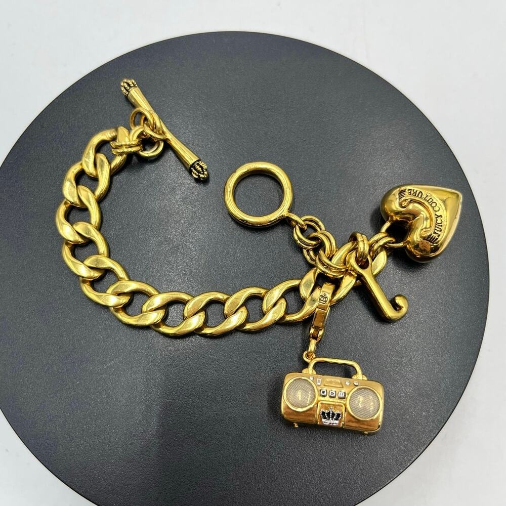 Juicy Couture Gold-Tone Chunky Chain Charm Bracelet with Boombox Heart Toggle‎